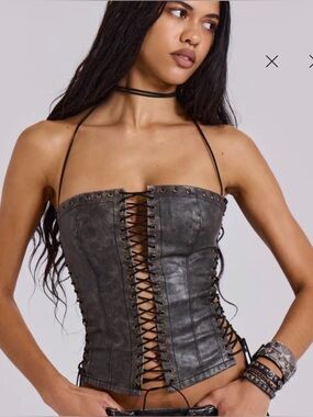 Jaded London Odile Black Faux Leather Lace Up Corset Size 0 NWT